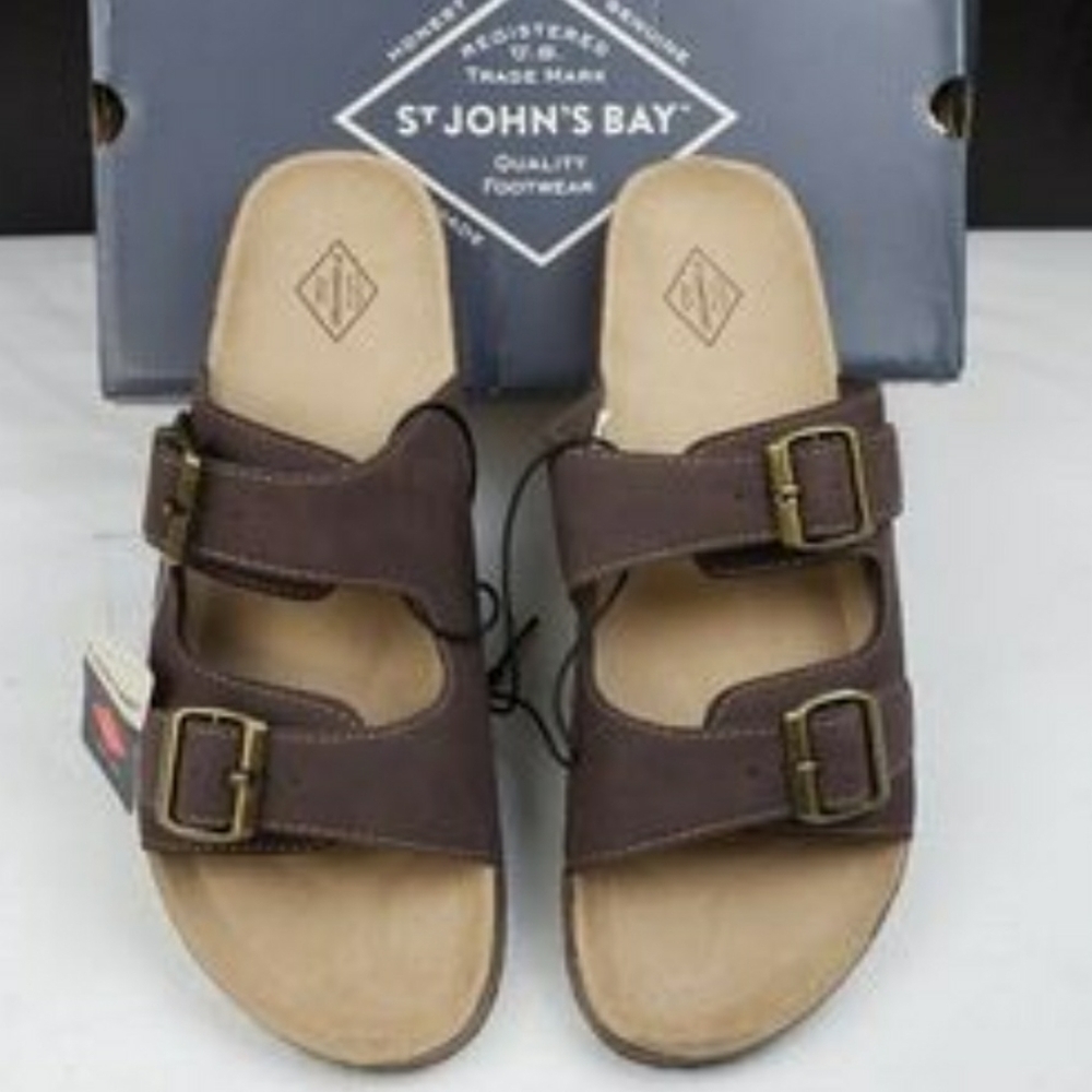 ST, John's Bay Sandals Men's  Brown Footbed Slip on Flat Color brown - Picture 2 of 7